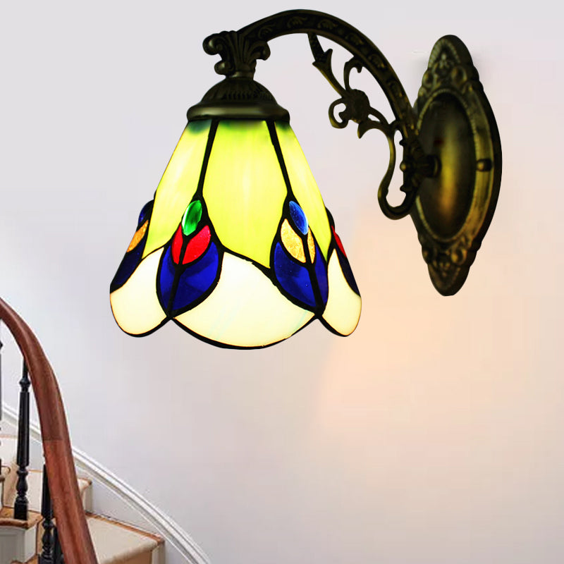 Tiffany Green Peacock Antique Wall Lamp: Stained Glass Sconce Light