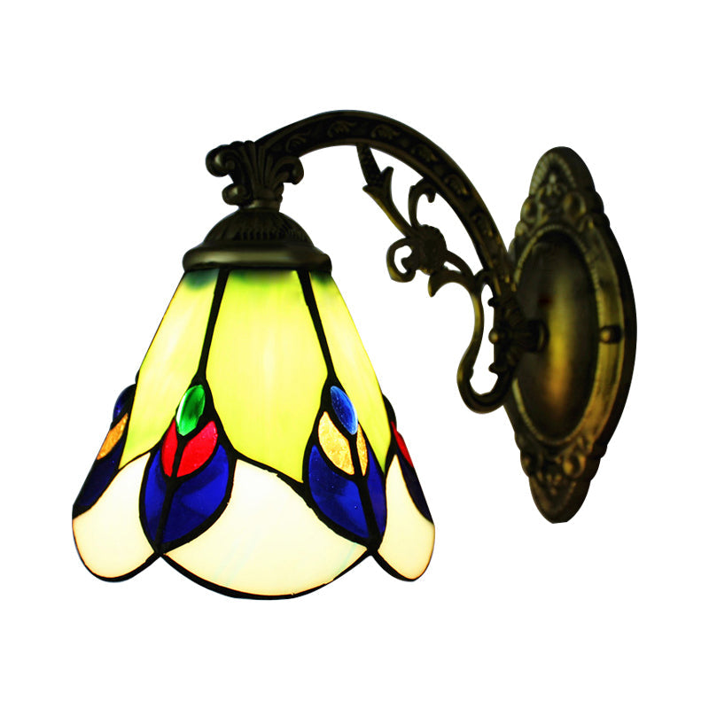 Tiffany Green Peacock Antique Wall Lamp: Stained Glass Sconce Light