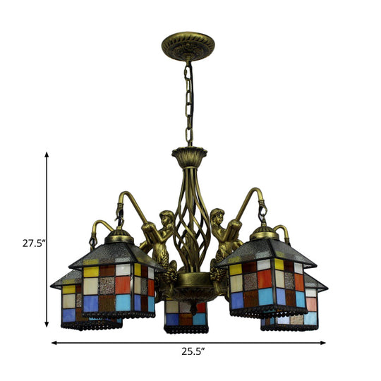 Antique Bronze Tiffany Stained Glass Chandelier: Elegant Pendant Lamp for Dining Room