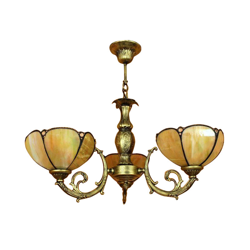 Traditional Tiffany Dome Hanging Light Chandelier in Yellow - 6/3 Bulbs - Bedroom Décor