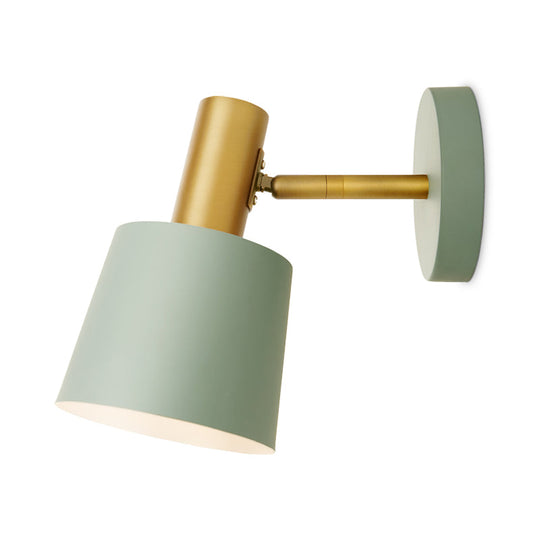 Modernist Metal Drum Sconce - 1-Light Wall Mounted Lamp In White/Green For Bedroom