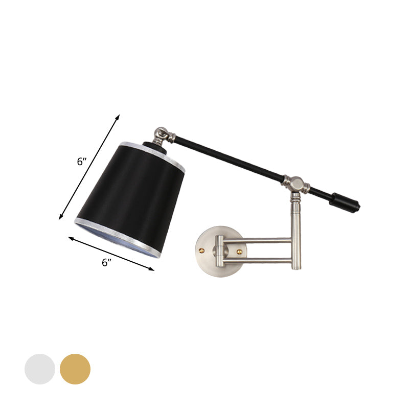 Metal Rotatable Arm Wall Sconce Light Fixture With Black Barrel Shade - Gold/Silver Finish Bedroom