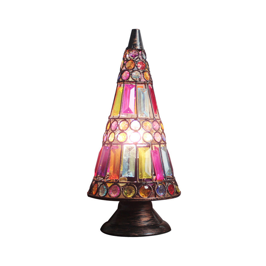 Pink Moroccan Glass Table Lamp - Multi-Colored Slim Trapezoid Ideal For Hotels