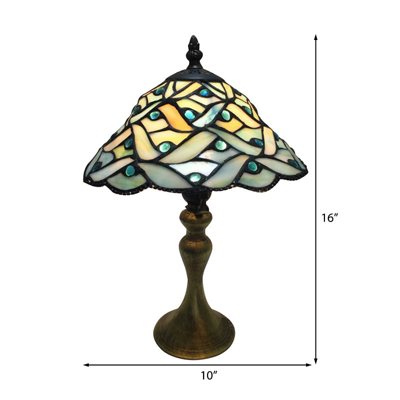 Green Stained Glass Conical Desk Lamp - Tiffany Antique Style | Study Room & Bedside Light 1
