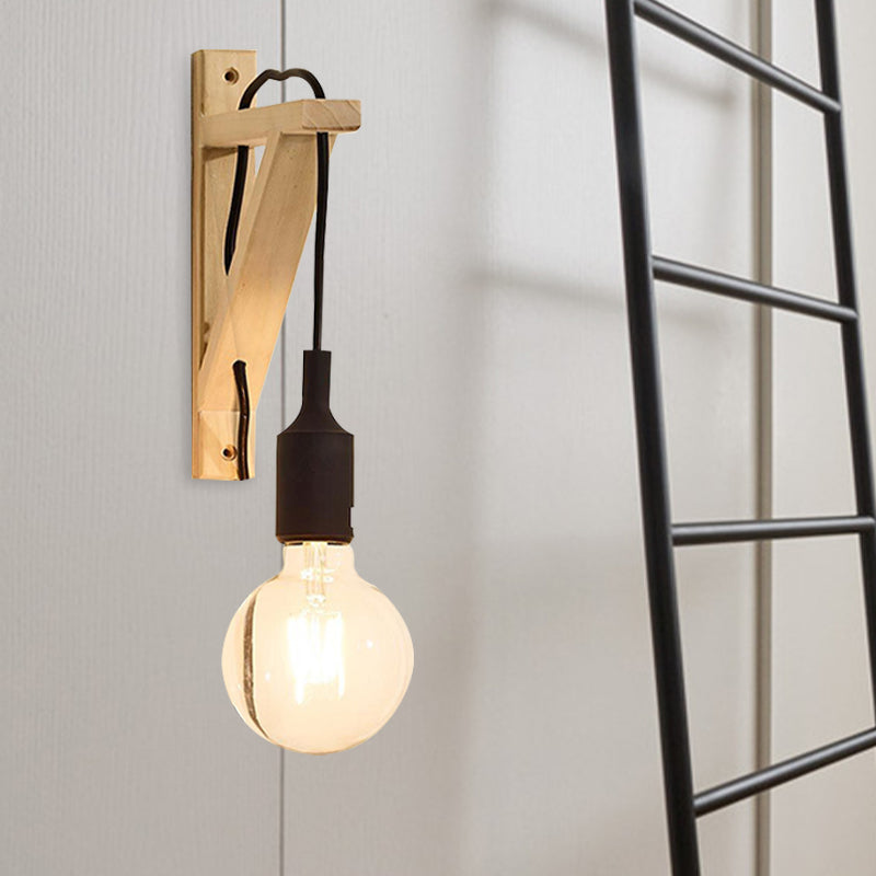 Wall-Mounted Warehouse Lamp With Exposed Bulb & Silica Gel Sconce Wood / B