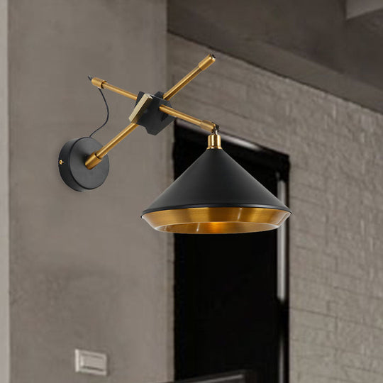 Swivelable Retro Wall Light With Brass Inner - 1 Head Iron Sconce In Black/White