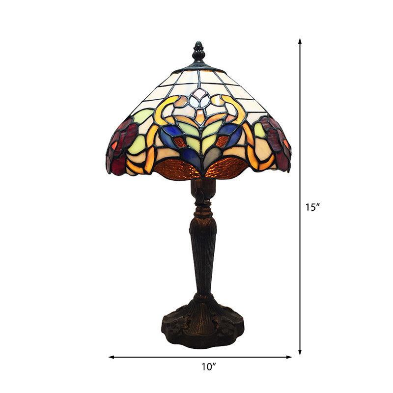 Vintage Tiffany Stained Glass Desk Lamp - Office Umbrella Style Brown