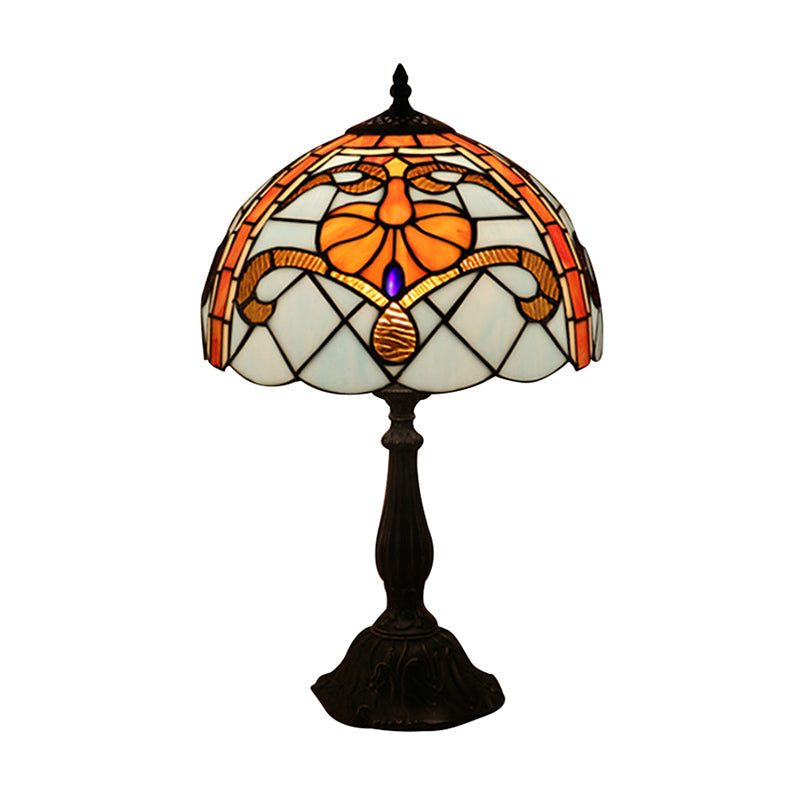 Tiffany Antique Stained Glass Desk Lamp Brown Domed Reading Light For Living Room