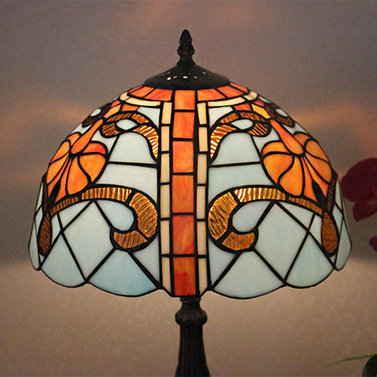 Tiffany Antique Stained Glass Desk Lamp Brown Domed Reading Light For Living Room