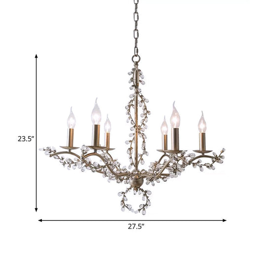 Rustic Vine Chandelier - 6-Light Clear Crystal Pendant With Candle-Inspired Design