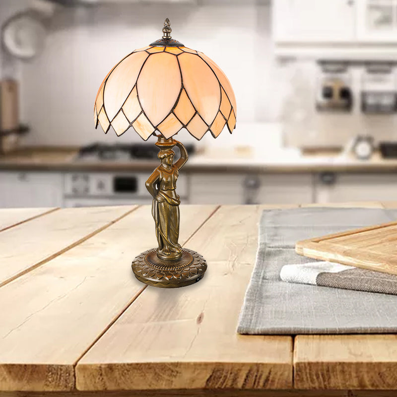 Women-Shaped Base Desk Lamp: Classic Glass Reading Light For Coffee Shops - 1 Umbrella Design White