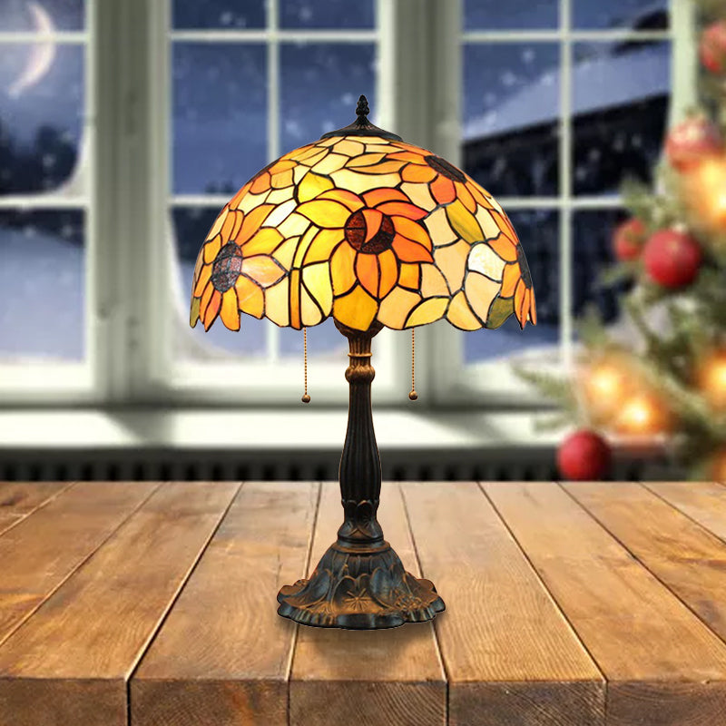 Rustic Sunflower Desk Light - 18 Inch | Stained Glass Orange 1-Head Lamp / With Switch