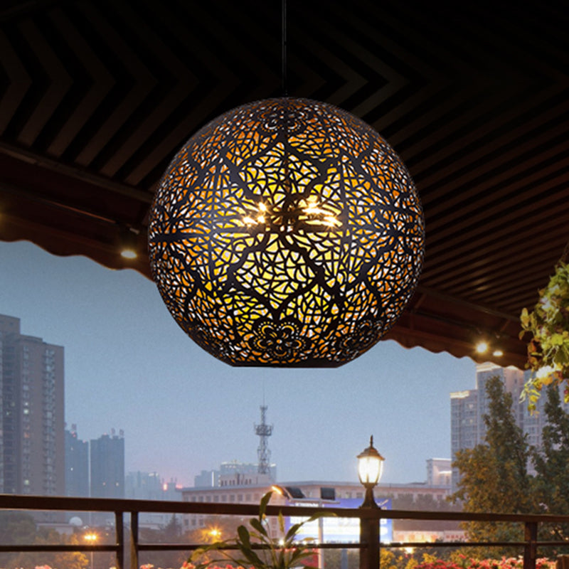 Arab Iron Globe Pendant Chandelier With Hollow-Out Design - 3 Lights