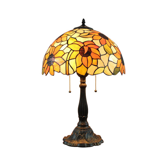 Rustic Sunflower Desk Light - 18 Inch | Stained Glass Orange 1-Head Lamp