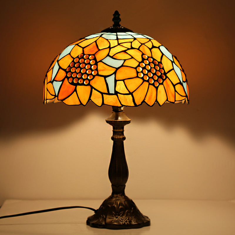 Rustic Sunflower Desk Light - 18 Inch | Stained Glass Orange 1-Head Lamp / No Switch