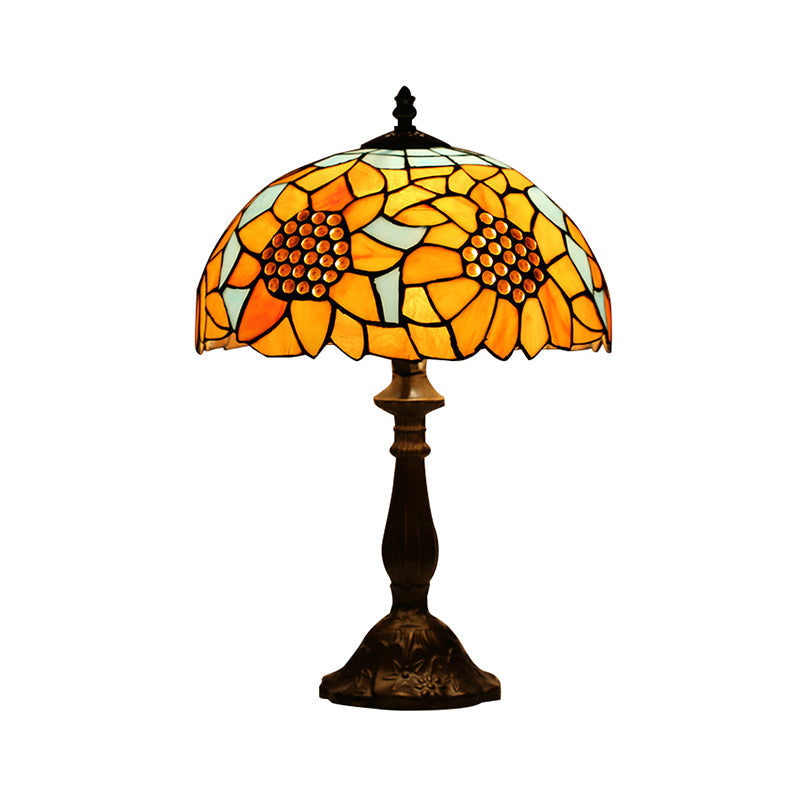 Rustic Sunflower Desk Light - 18 Inch | Stained Glass Orange 1-Head Lamp