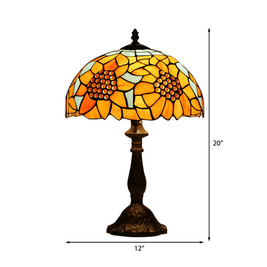 Rustic Sunflower Desk Light - 18 Inch | Stained Glass Orange 1-Head Lamp