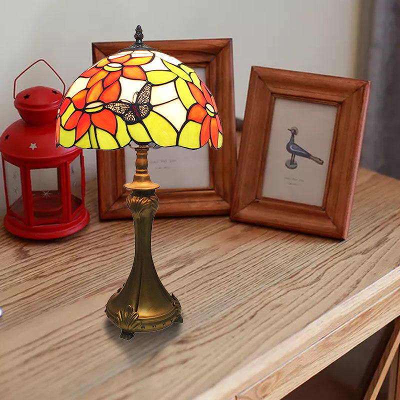 Rustic Tiffany Butterfly Stained Glass Desk Lamp - 1 Light Orange For Cafes