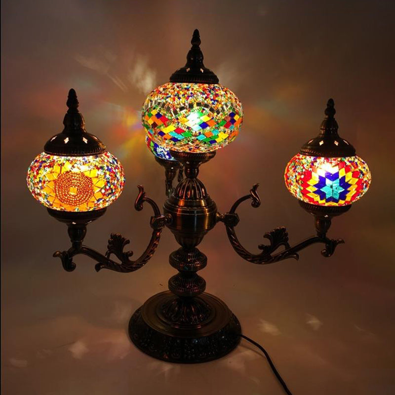 Bohemia Oval Stained Glass Nightstand Light - 4 Bulbs Red/Yellow/Orange Bedroom Lighting Orange