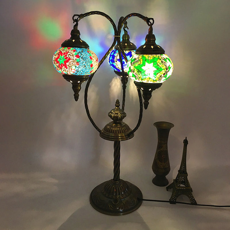 Moroccan Glass Night Light With Multiple Heads - White/Green/Yellow Elliptical Design 3 /