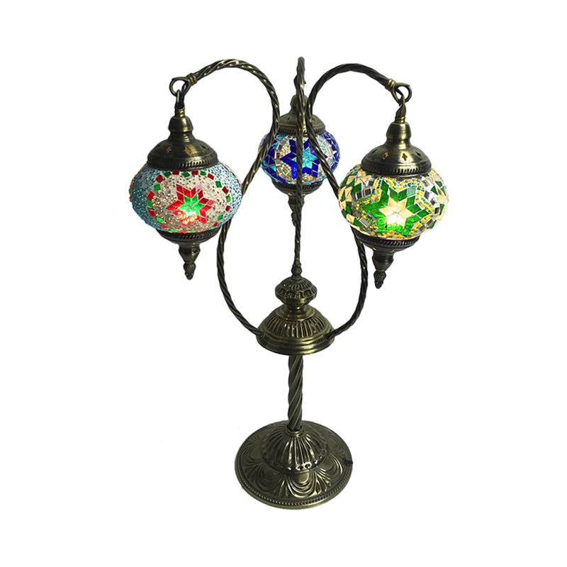Moroccan Glass Night Light With Multiple Heads - White/Green/Yellow Elliptical Design