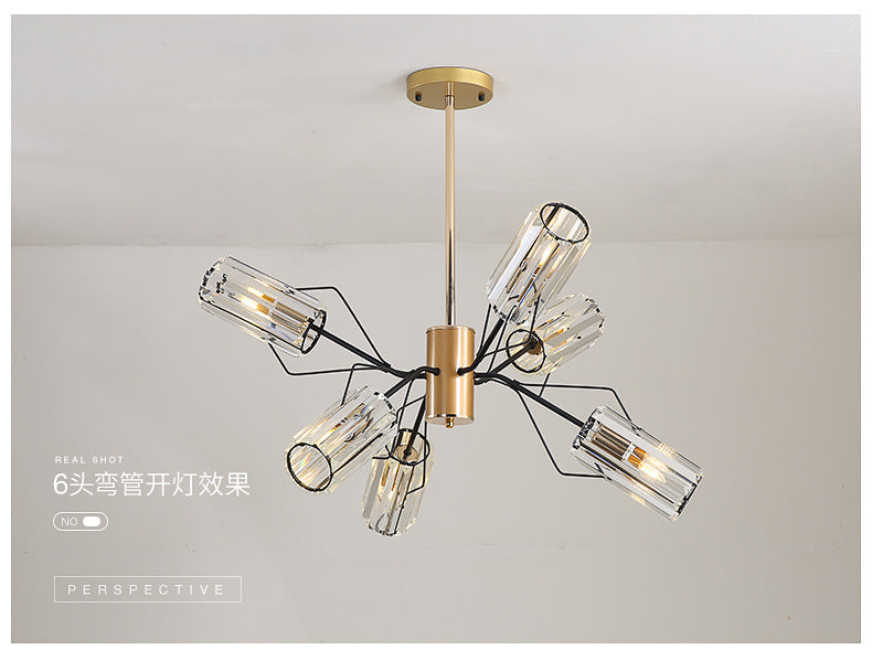 Gold Retro Crystal Chandelier With Cylinder Block Design - Pendant Lamp For Living Room Available In
