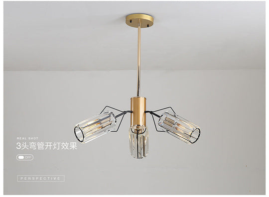Gold Retro Crystal Chandelier With Cylinder Block Design - Pendant Lamp For Living Room Available In