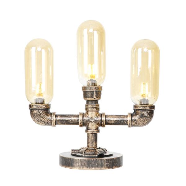 Industrial Amber/Clear Glass Capsule Led Table Lamp - Aged Bronze 3 Bulbs Perfect Nightstand Light
