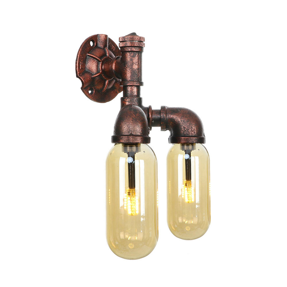 Vintage Copper Pipe Wall Sconce With 2 Led Lights For Living Room
