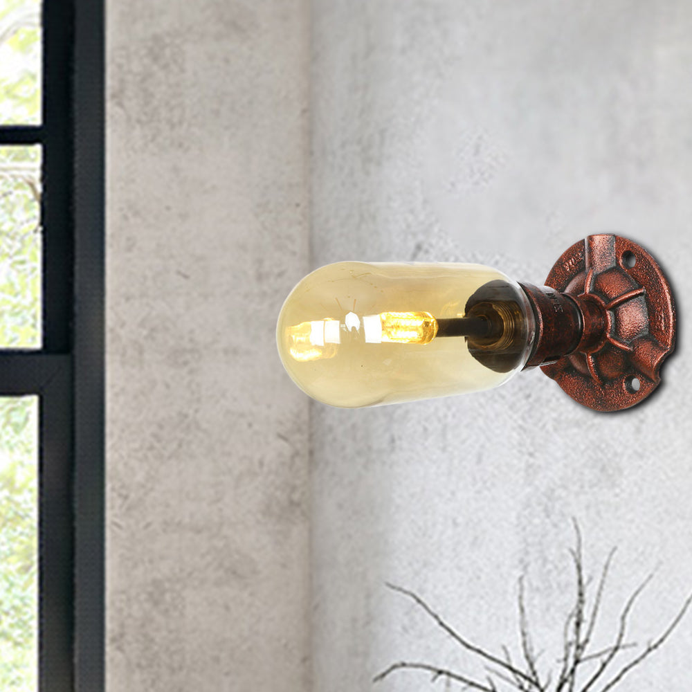 Amber Glass Wall Sconce Lamp With Vintage Charm: Perfect For Living Rooms Weathered Copper / B