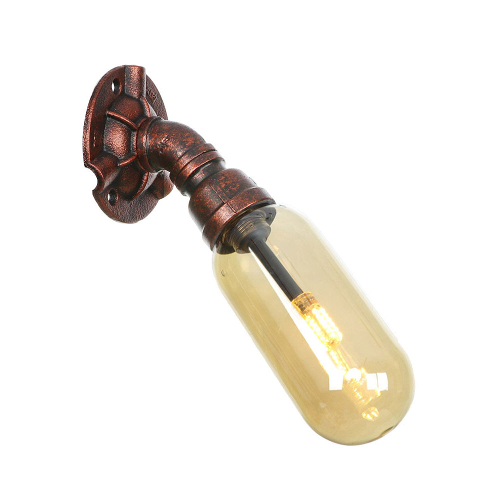 Vintage Amber Glass Capsule Led Wall Sconce Lamp With Weathered Copper Finish