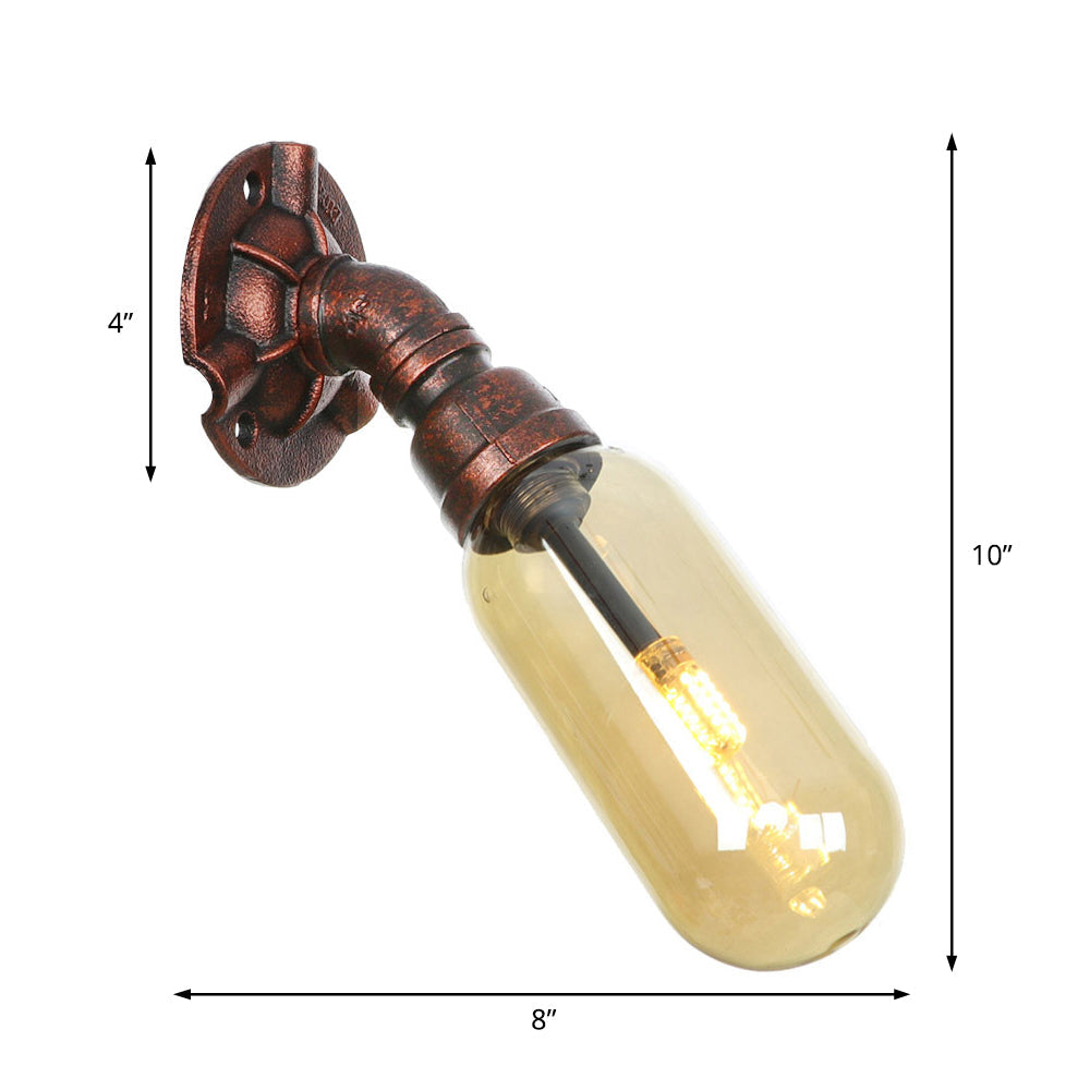 Vintage Amber Glass Capsule Led Wall Sconce Lamp With Weathered Copper Finish