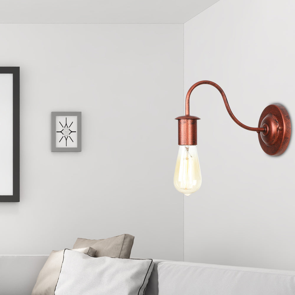 Industrial Rust Bare Bulb Wall Sconce Lamp - 6/10 High 1 Head Metal Lighting With Gooseneck Arm For