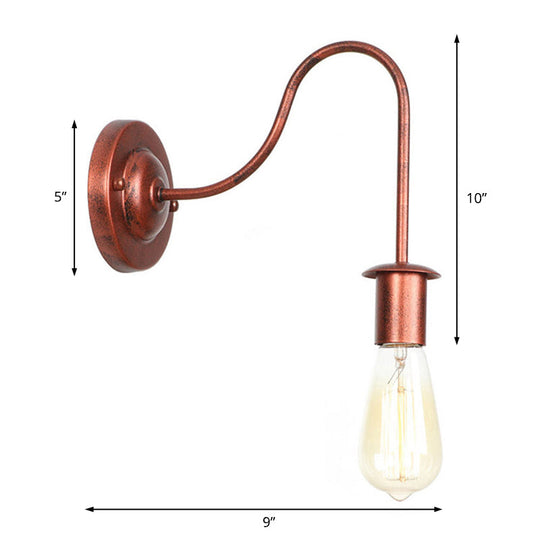 Industrial Rust Bare Bulb Wall Sconce Lamp - 6/10 High 1 Head Metal Lighting With Gooseneck Arm For