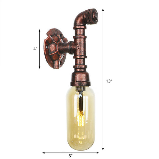 Rustic Weathered Copper Capsule Wall Light - 1 Head Bedroom Sconce Lamp (9/10.5/12 High) With Pipe