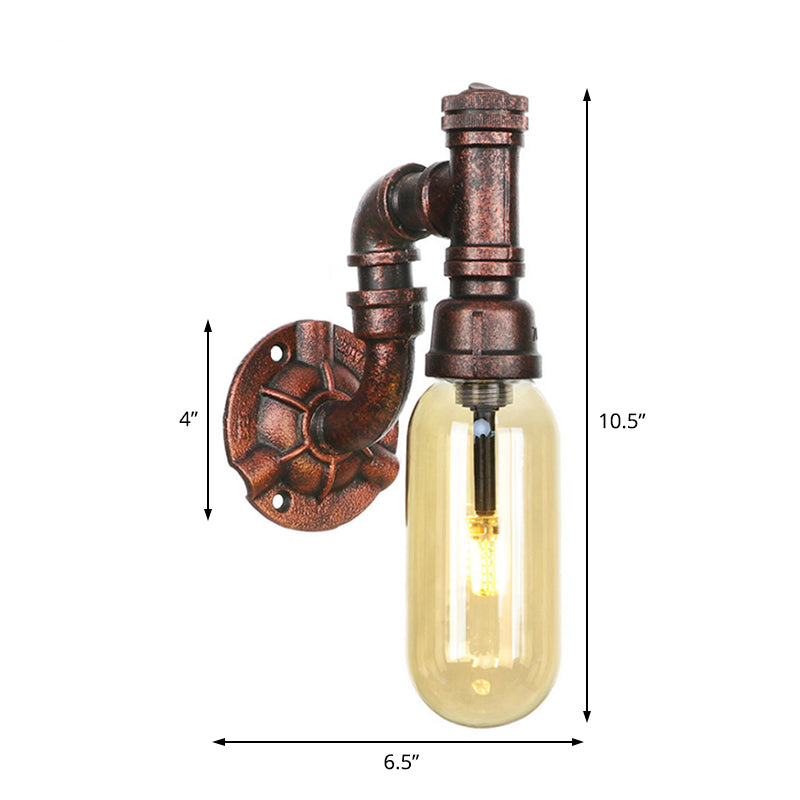 Rustic Weathered Copper Capsule Wall Light - 1 Head Bedroom Sconce Lamp (9/10.5/12 High) With Pipe