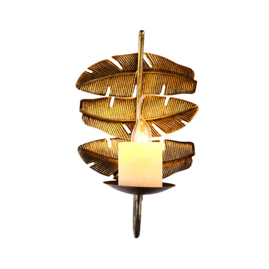 Vintage Leaf Sconce - Metal Wall Lamp Fixture With Marble Shade And Brass Finish