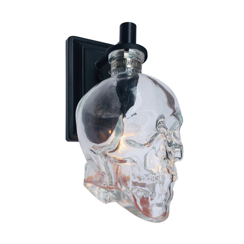 Vintage Black Skull Shaped Sconce: Clear Glass Wall Mounted Living Room Lamp