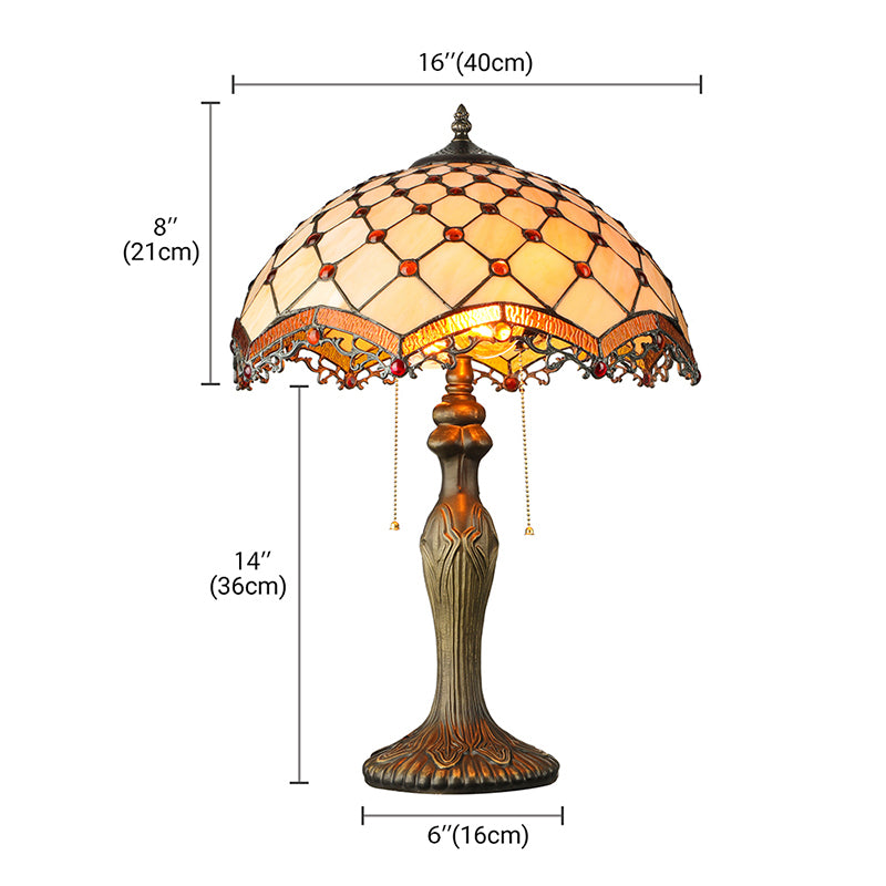 Tiffany Art Glass Desk Lamp With 2 Lights Beige For Study Room