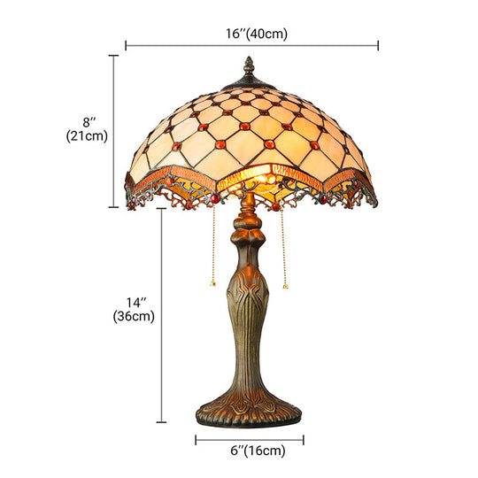 Tiffany Art Glass Desk Lamp With 2 Lights Beige For Study Room