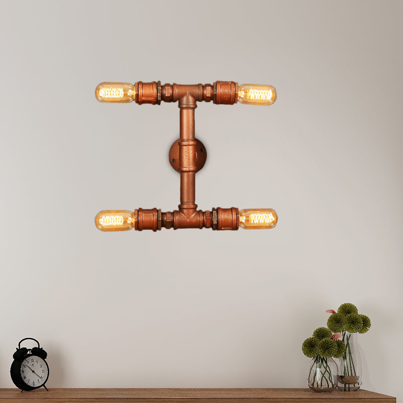 Industrial Rust Metal Sconce Lighting Fixture - 4 Bulb Wall Mounted Lamp For Living Room