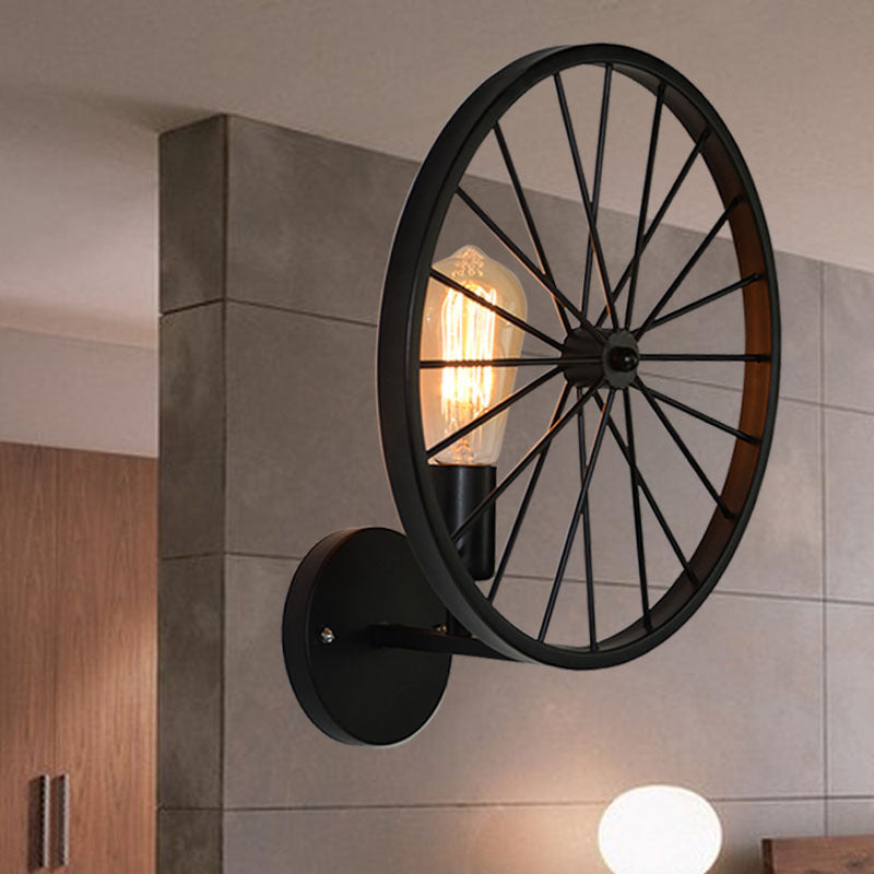 Vintage Black Metal Wheel Wall Sconce Lamp - Restaurant Lighting