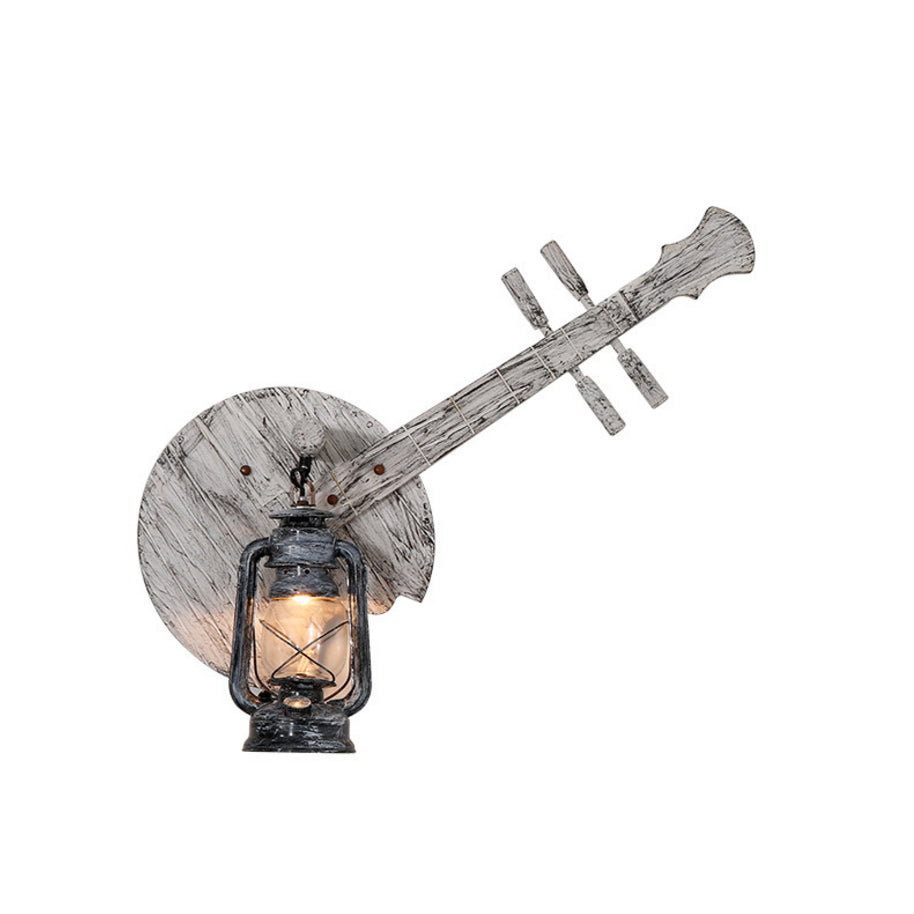 Farmhouse Grey Lantern Wall Mount Lighting: Metal 1 Light Sconce With Pipa Design - Ideal For