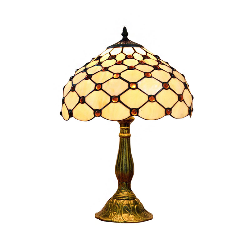 Traditional Tiffany Art Glass Desk Light - Domed Shade Study Room Reading Lamp In Beige