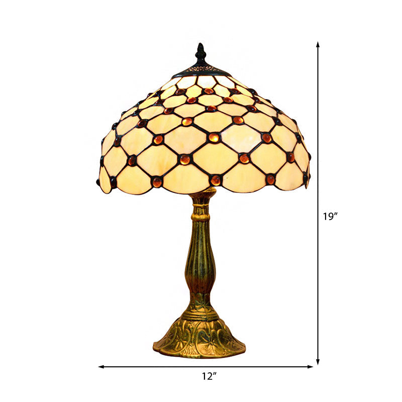 Traditional Tiffany Art Glass Desk Light - Domed Shade Study Room Reading Lamp In Beige