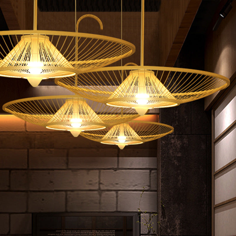 Bamboo Pendant Light - Asian Style Single Bulb Suspension Lamp For Restaurants Beige