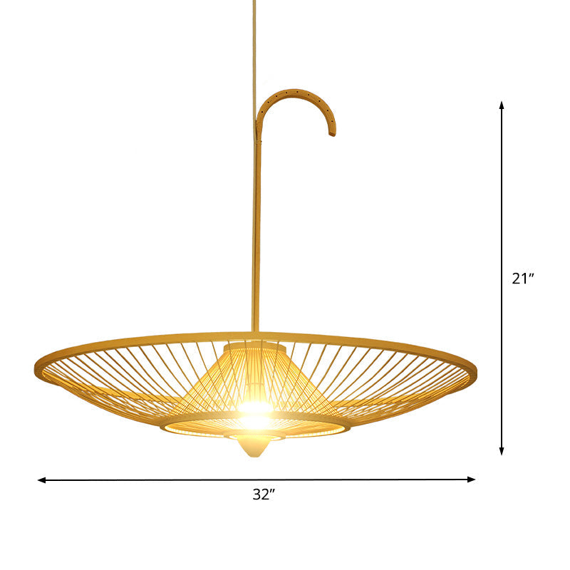 Bamboo Pendant Light - Asian Style Single Bulb Suspension Lamp For Restaurants