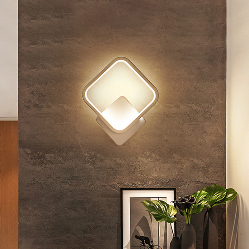 White Led Fillet Square Ring Acrylic Sconce Light - Wall Mounted Lamp In Warm/White 10/12 Wide