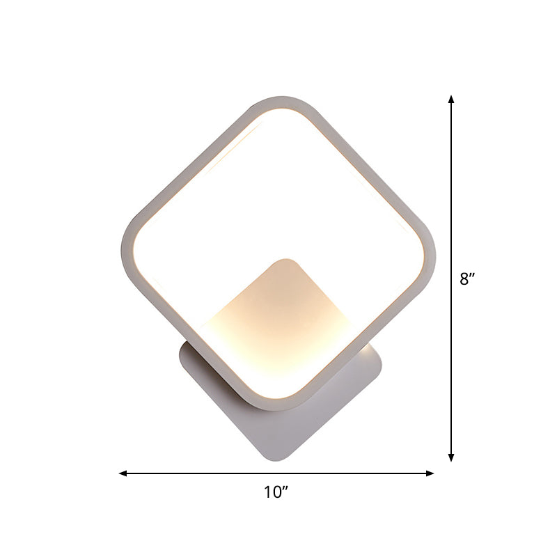 White Led Fillet Square Ring Acrylic Sconce Light - Wall Mounted Lamp In Warm/White 10/12 Wide