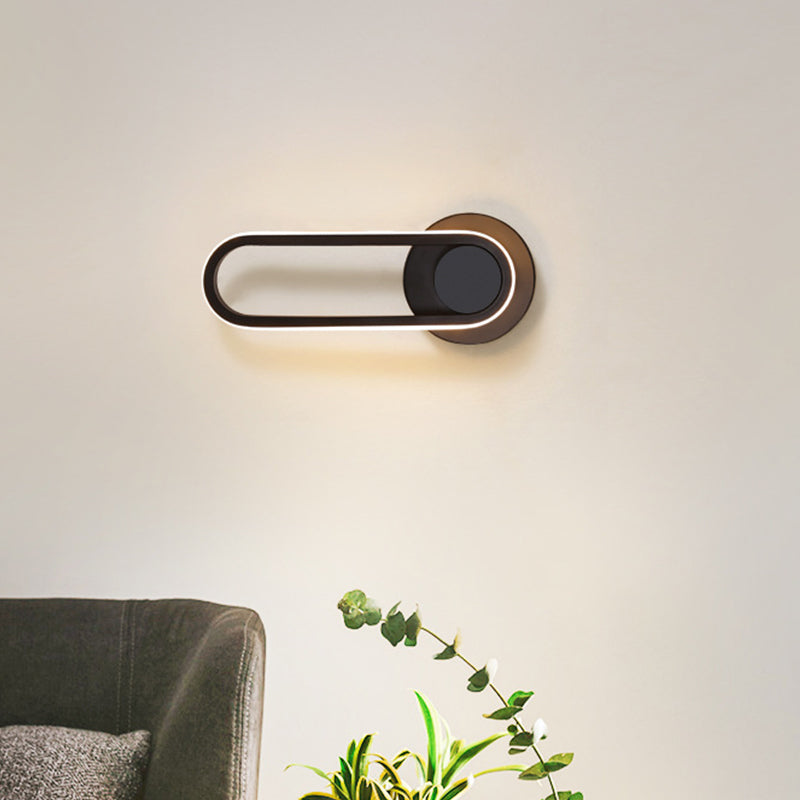 Modern Bedside Led Sconce Lamp - Simple Black/White Wall Light With Aluminum Frame Oval Design